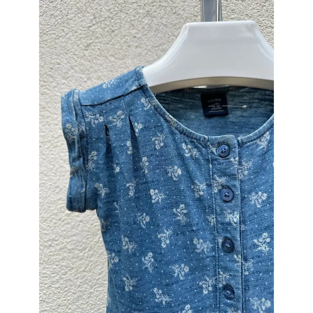 Baby Gap Floral Jumpsuit, Baby Size 18-24mo, Blue Denim Print